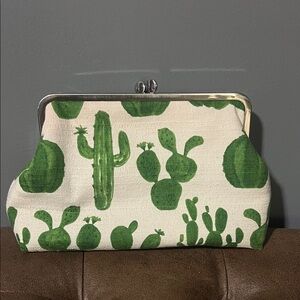Cactus Print Clutch in Green and White
